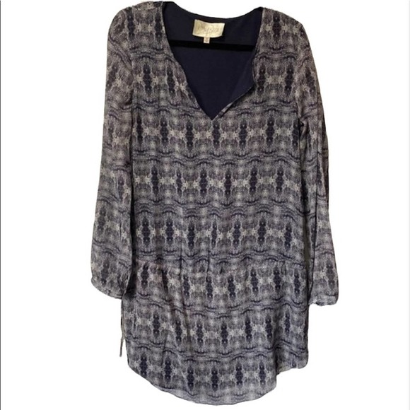 RORY Beca x Revolve M 100% Silk Blue Printed Shift Dress with Drawstring Waist - Picture 1 of 12